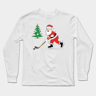 Hockey Santa and Christmas Tree Long Sleeve T-Shirt